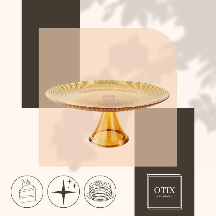 OTIX Taartplateau met Voet Serveerplateau  28cm Amber Kleur Glas