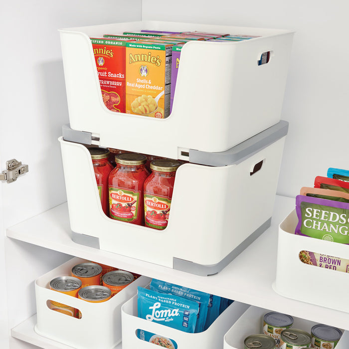 iDesign - Stapelbare Opbergbox met Opening, 39 x 23 cm, Kunststof, Bei