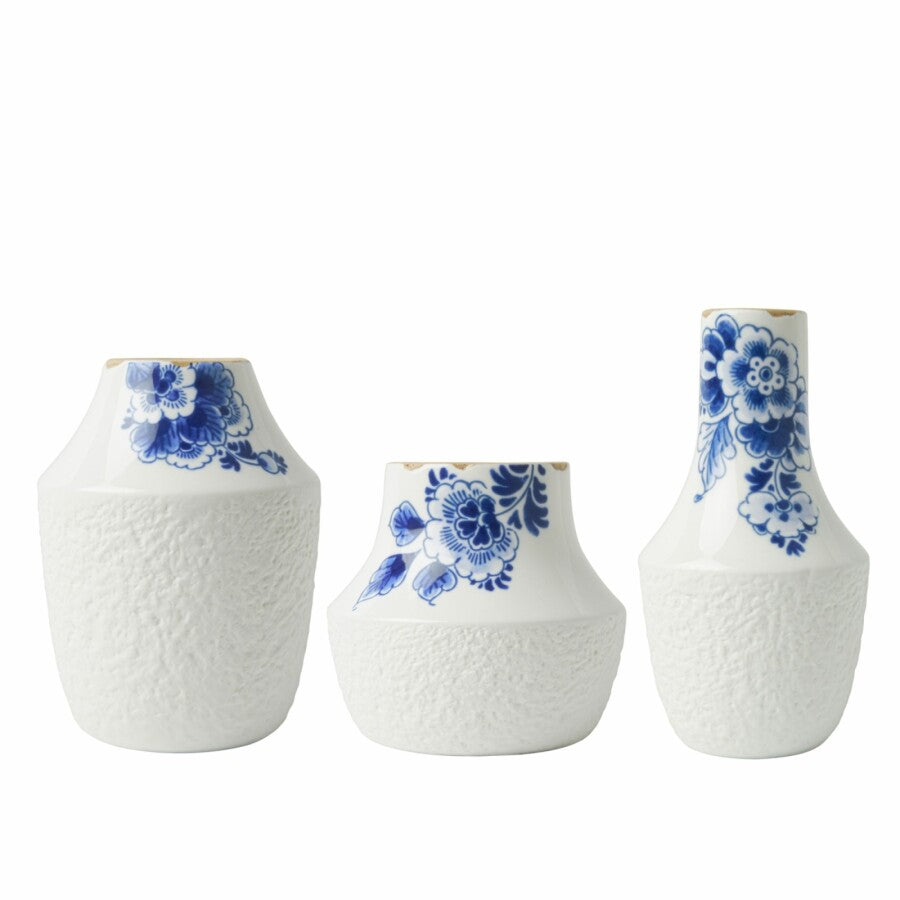 Heinen Delfts Blauw | Blauw Bloesem vazen - set - 3 stuks