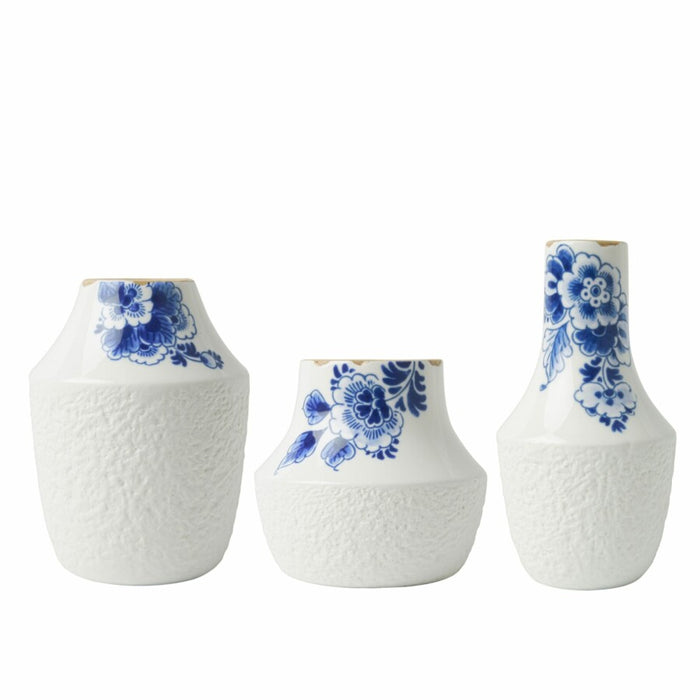 Heinen Delfts Blauw | Blauw Bloesem vazen - set - 3 stuks