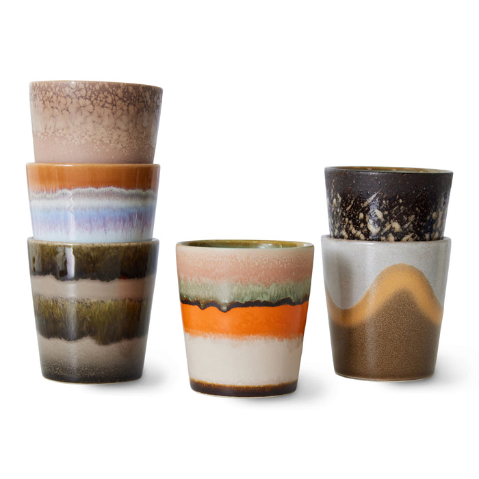 HKliving 70's Mokken 0,2 L - Set van 6 - Elements