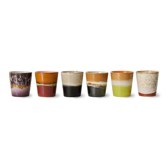 HKliving 70's Mokken 0,2 L - Set van 6 - Soil