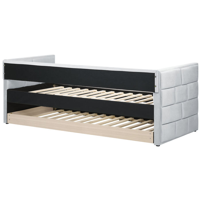 Beliani - CHAVONNE - Slaapbank - Lichtgrijs - 90 x 200 cm - Fluweel