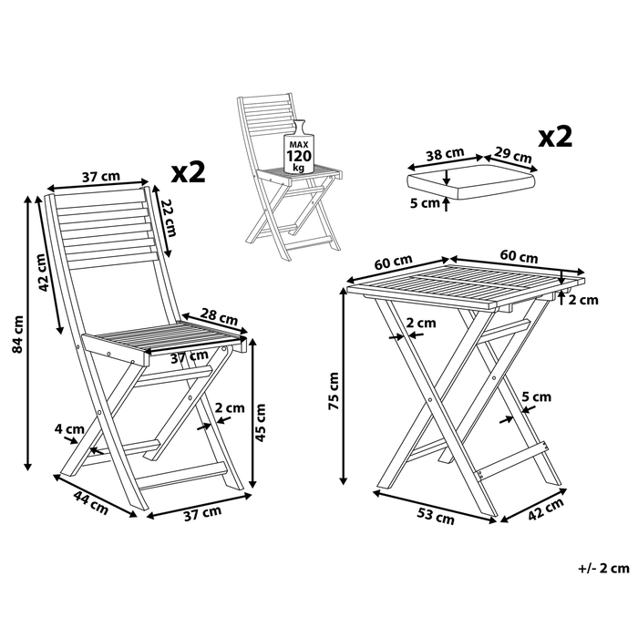 Beliani - FIJI - Bistroset voor 2 - Wit |Blauw - Acaciahout