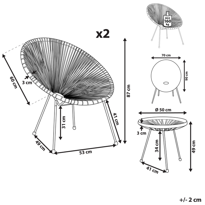Beliani - ACAPULCO II - Bistroset voor 2 - Wit - PE rotan