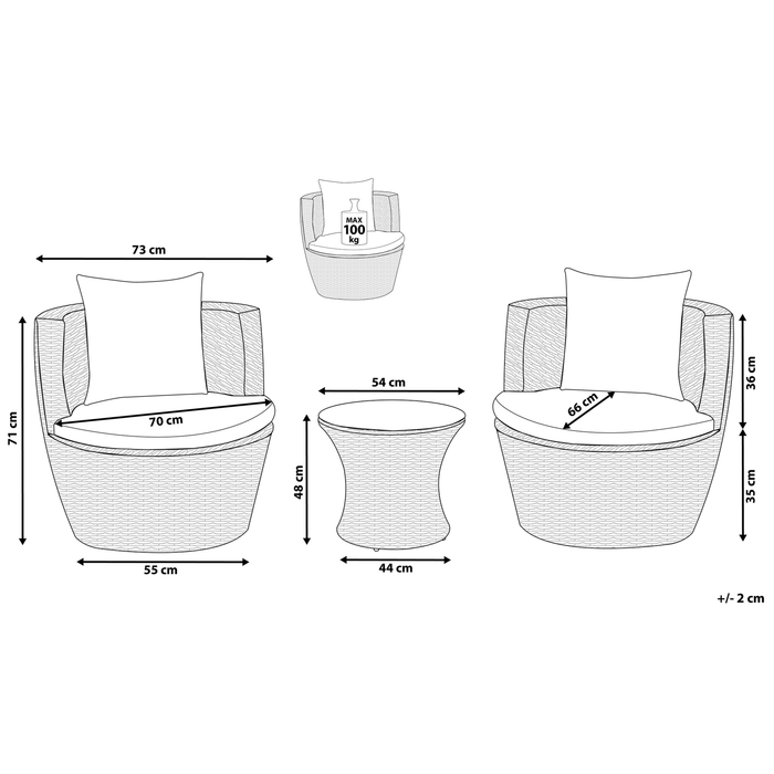 Beliani - CAPRI - Bistroset voor 2 - Grijs - PE rotan