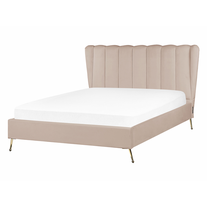 Beliani - MIRIBEL - Tweepersoonsbed - Taupe - 140x200 - Fluweel