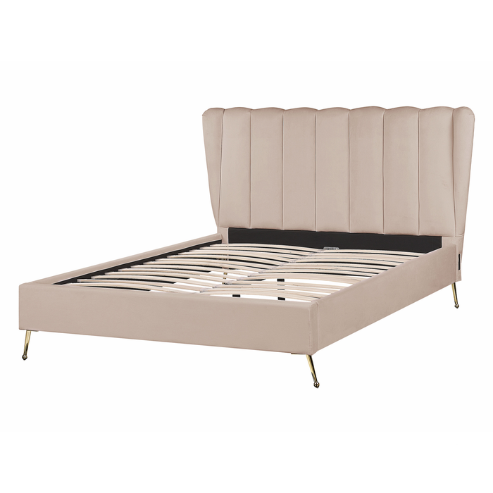 Beliani - MIRIBEL - Tweepersoonsbed - Taupe - 140x200 - Fluweel