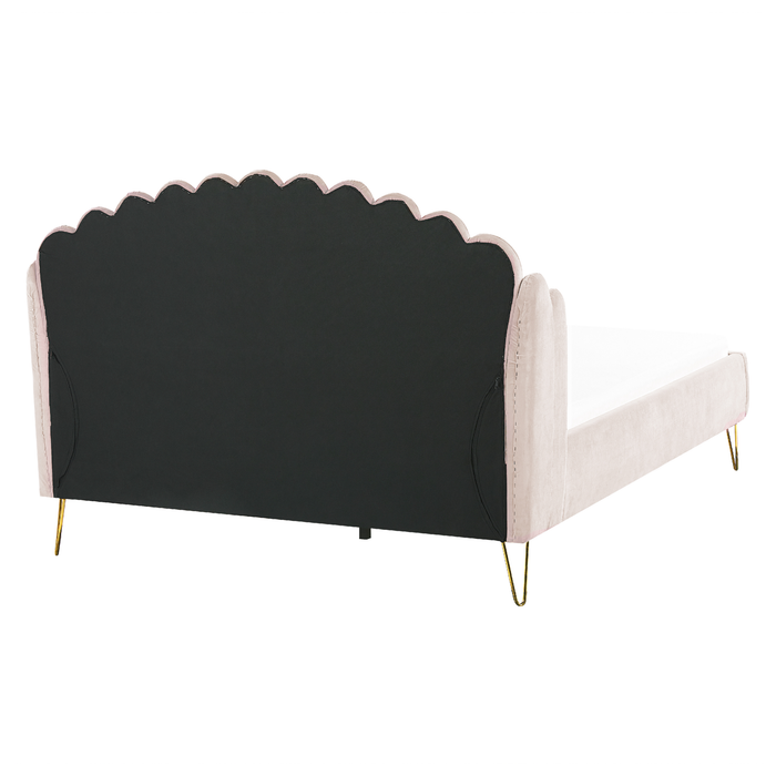 Beliani-AMBILLOU-Tweepersoonsbed-Lichtbeige-160 x 200 cm-Fluweel