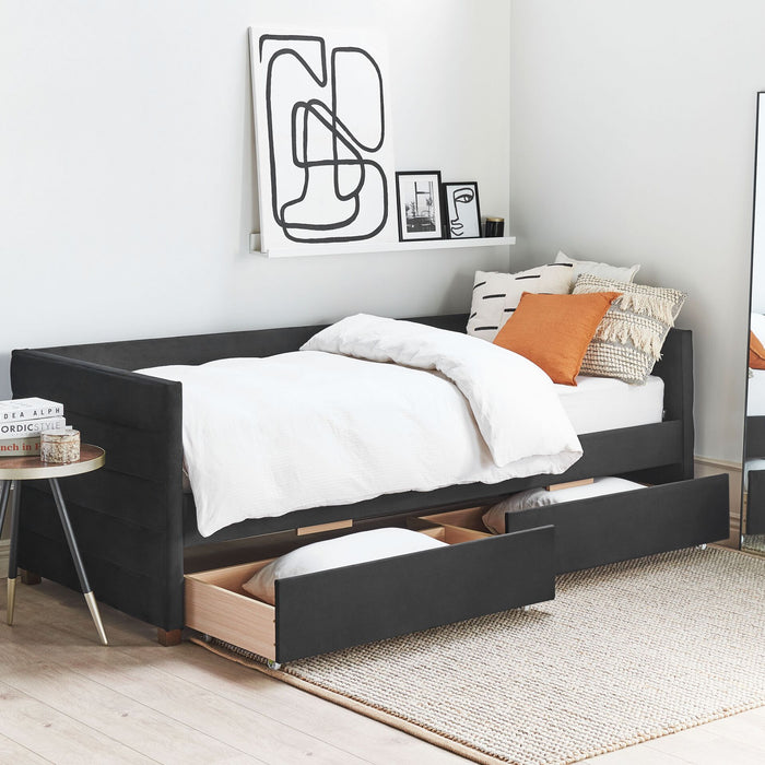 Beliani - MARRAY - Slaapbank - Zwart - 90 x 200 cm - Fluweel