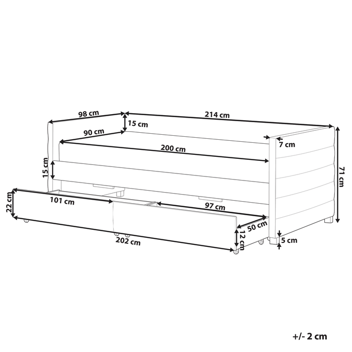 Beliani - MARRAY - Slaapbank - Zwart - 90 x 200 cm - Fluweel