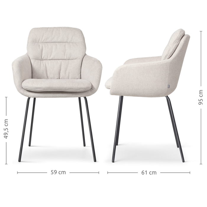 Nolon Nora-Mia Eetkamerstoel Beige - met Armleuning - Zwart