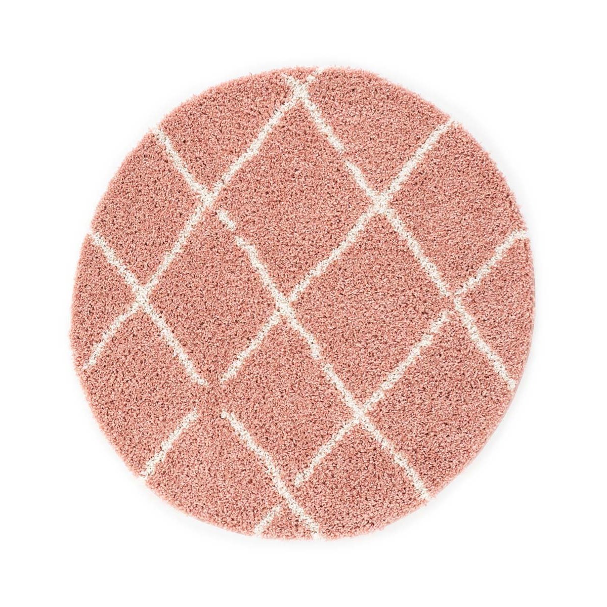 Boho&me Rond hoogpolig vloerkleed ruiten Habitat - roze|wit - 240 cm