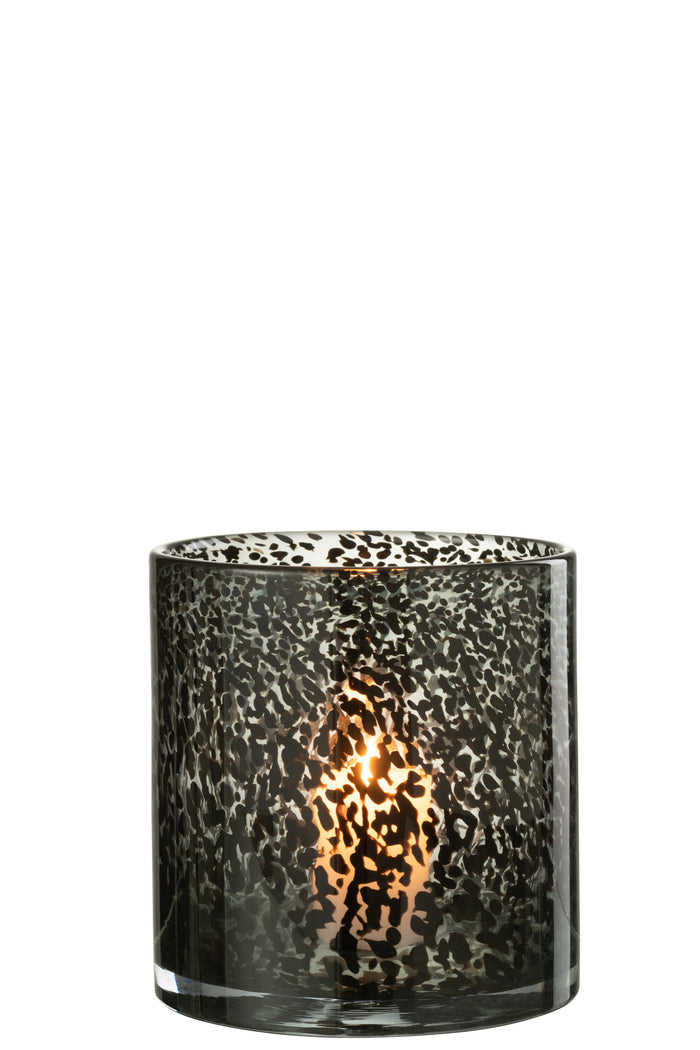 J-Line Windlicht Cil Stippen Glas Zwart Medium