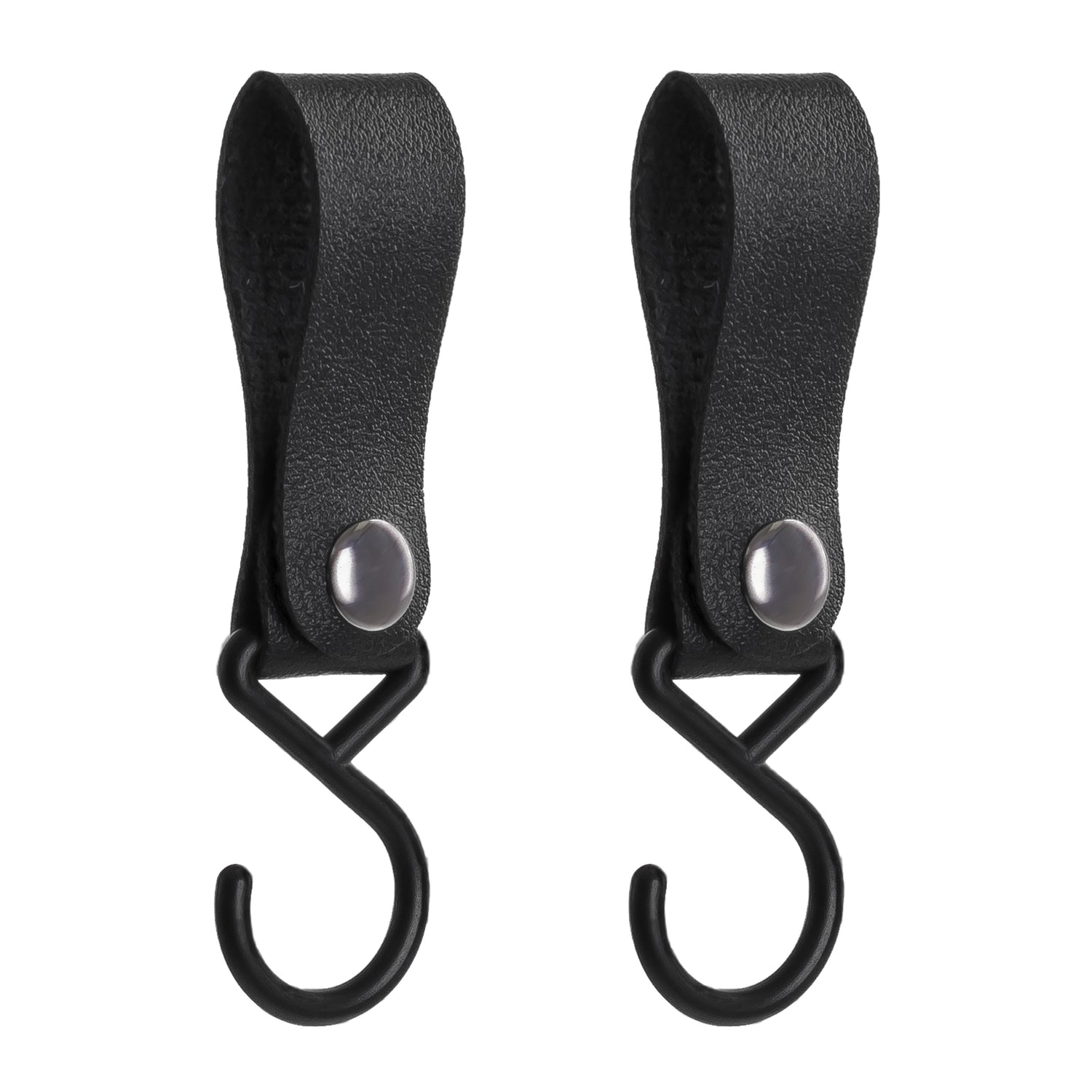 QUVIO ophanghaak met leren bandje - Zwart - set van 2