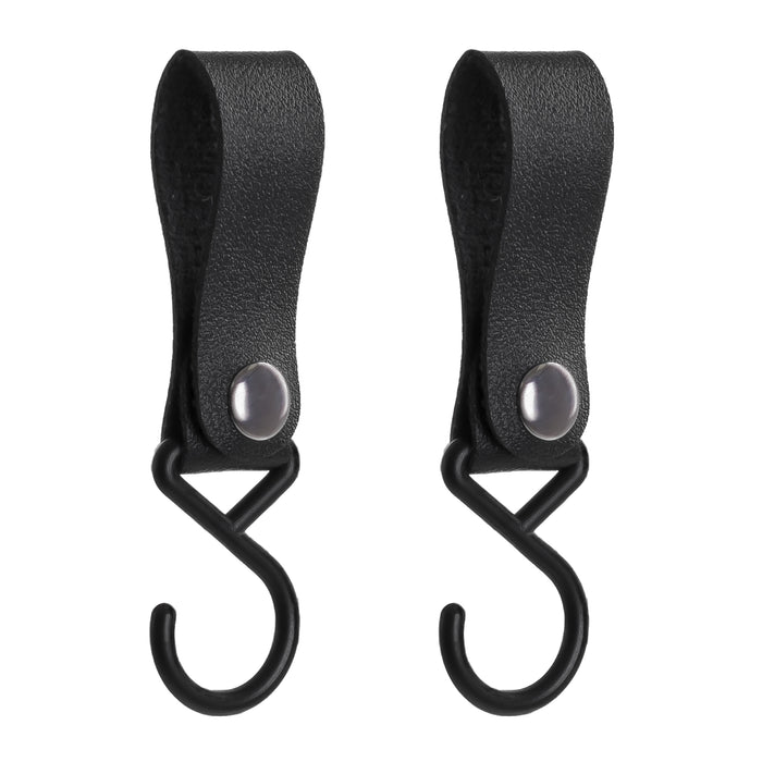 QUVIO ophanghaak met leren bandje - Zwart - set van 2