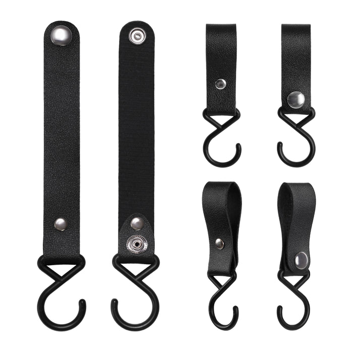QUVIO ophanghaak met leren bandje - Zwart - set van 2