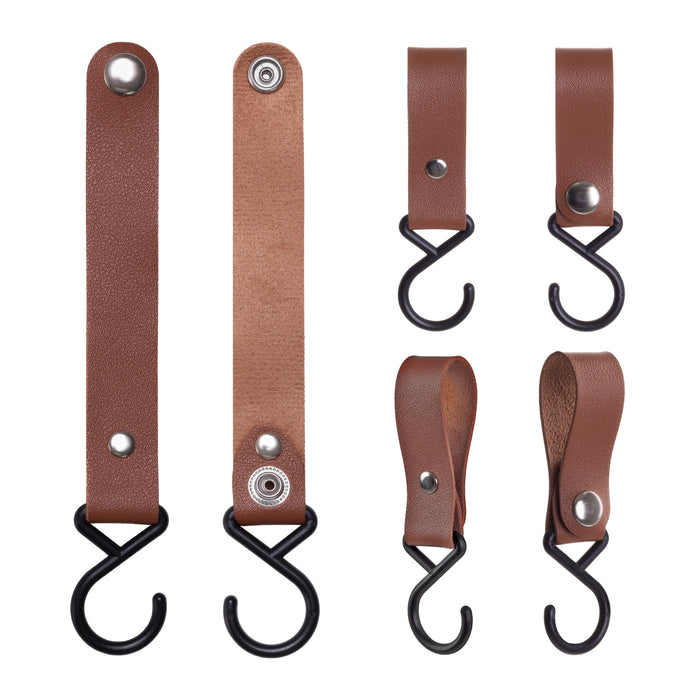 QUVIO ophanghaak met leren bandje - Bruin - set van 8