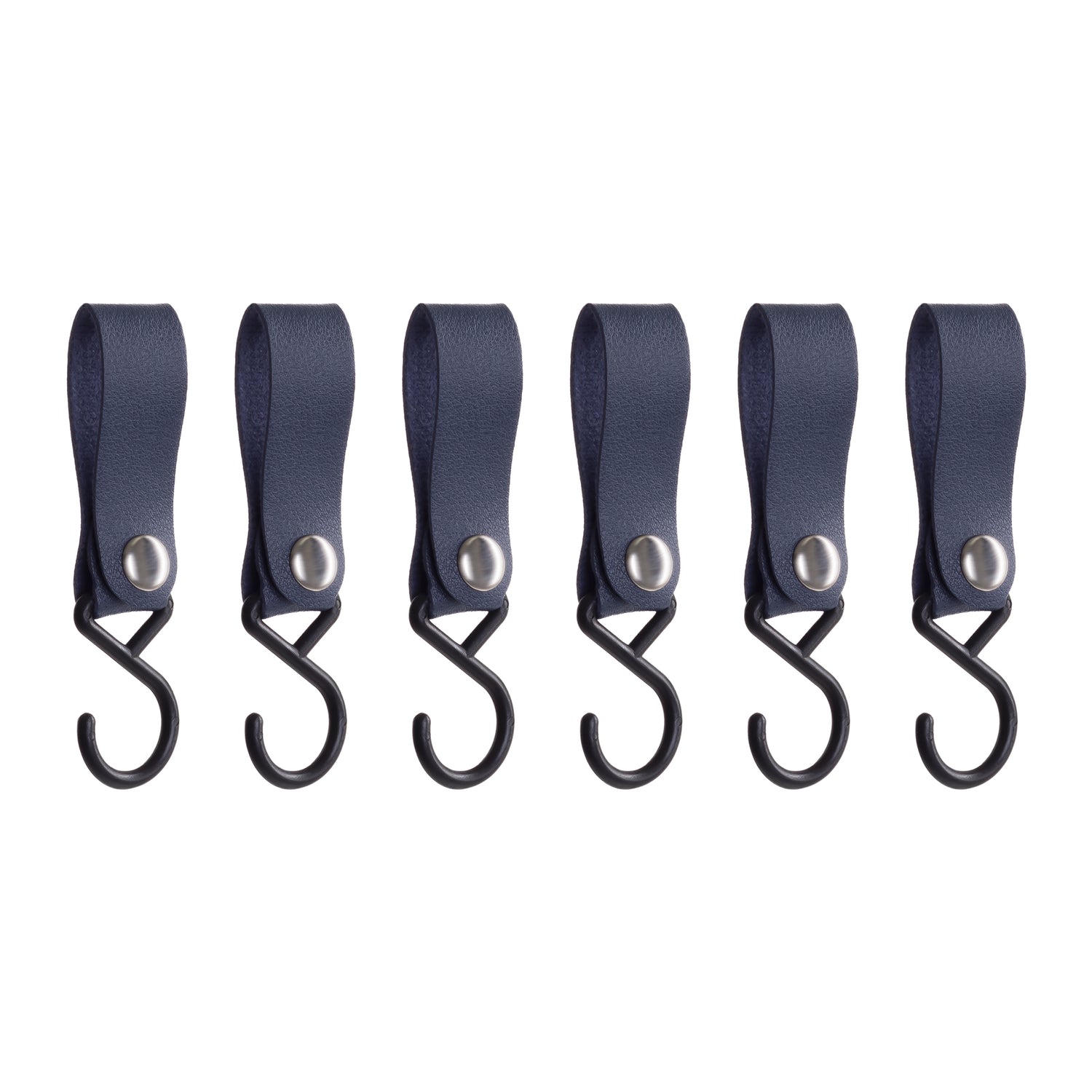 QUVIO ophanghaak met leren bandje - Blauw - Set van 6