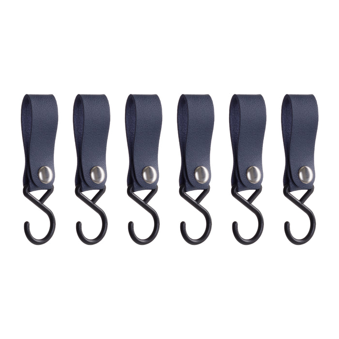QUVIO ophanghaak met leren bandje - Blauw - Set van 6