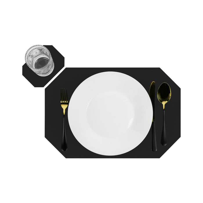 Krumble Placemat + onderzetter - PU Leder - Zwart - Set van 6