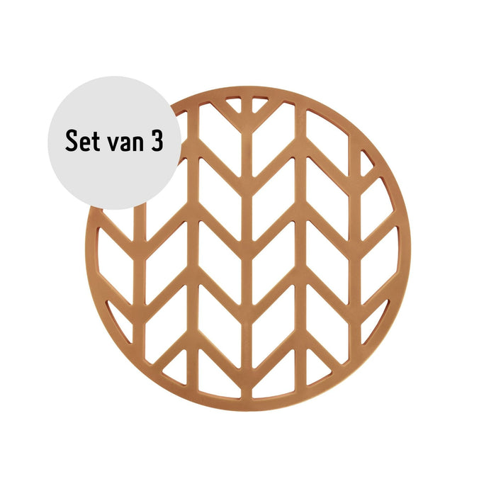 Krumble Pannenonderzetter met pijlen patroon - Bruin - Set van 3