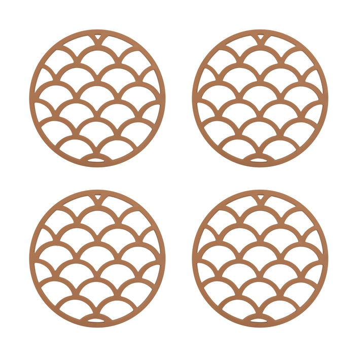 Krumble Pannenonderzetter met schubben patroon - Bruin - Set van 4