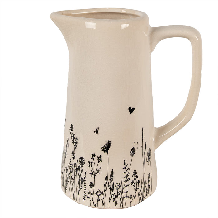 Clayre & Eef Decoratie Kan  16x11x20 cm Beige Zwart Keramiek Waterkan