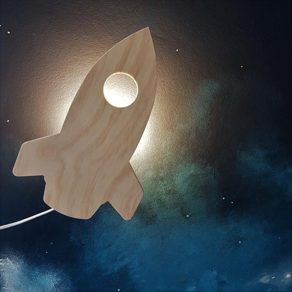Houten wandlamp kinderkamer | Raket - blank