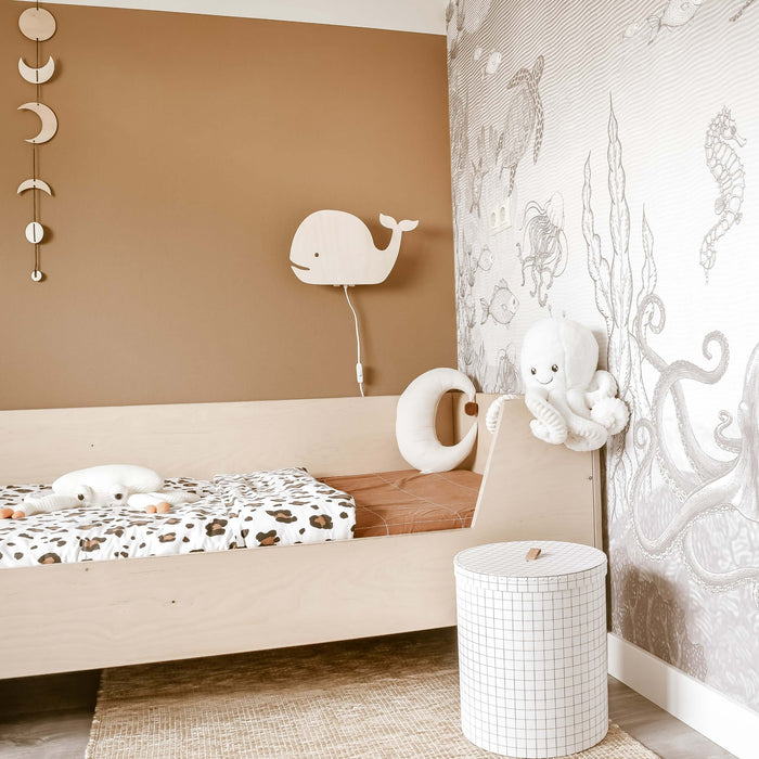 Houten wandlamp kinderkamer | Walvis - blank