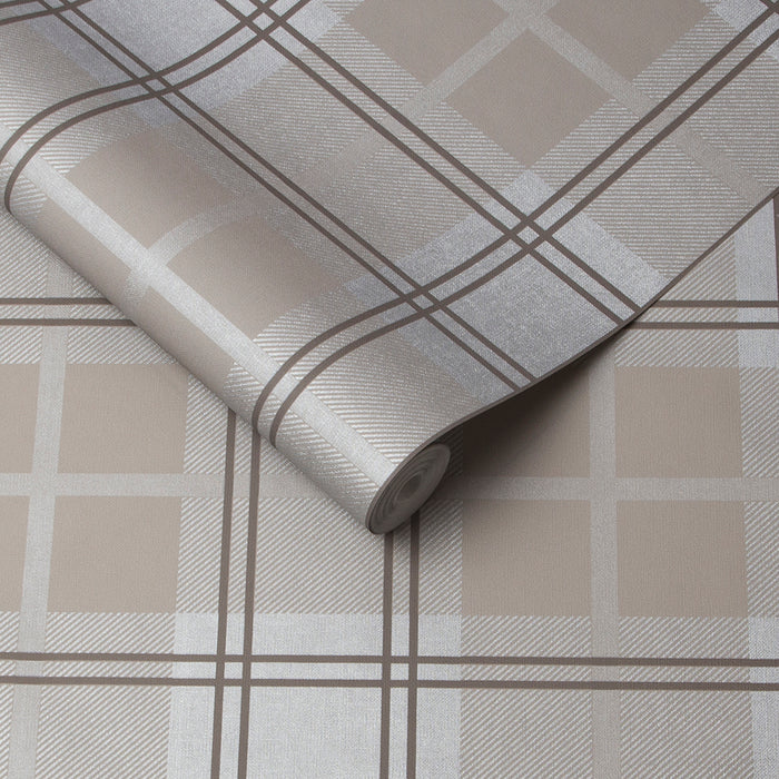 Graham & Brown vliesbehang Tartan Earth Bruin