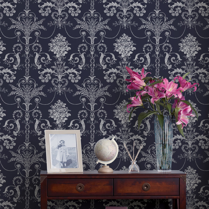 Laura Ashley Josette Behang - Bloemen - 10mx52cm - Blauw