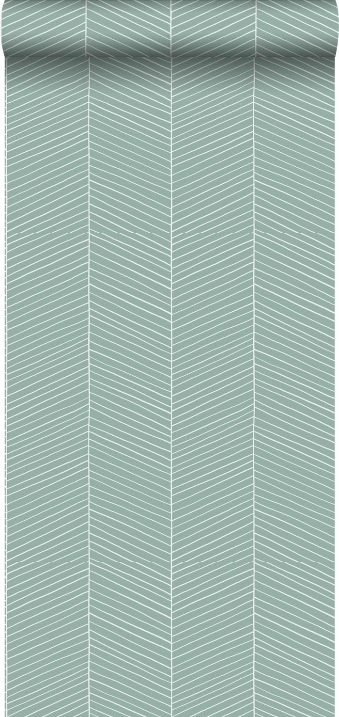 ESTAhome behang visgraat-motief vergrijsd mintgroen - 0,53 x 10,05 m -