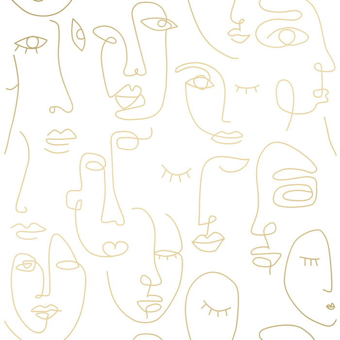 ESTAhome behang line art gezichten wit en glanzend goud - 0,53 x 10,05