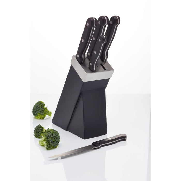 Messenset met Messenblok, 5 Messen, Zwart, Hout, RVS - KitchenCraft