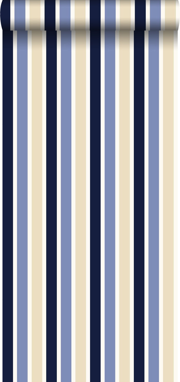 ESTAhome behang strepen marine blauw en beige - 115815 - 53 cm x 10,05