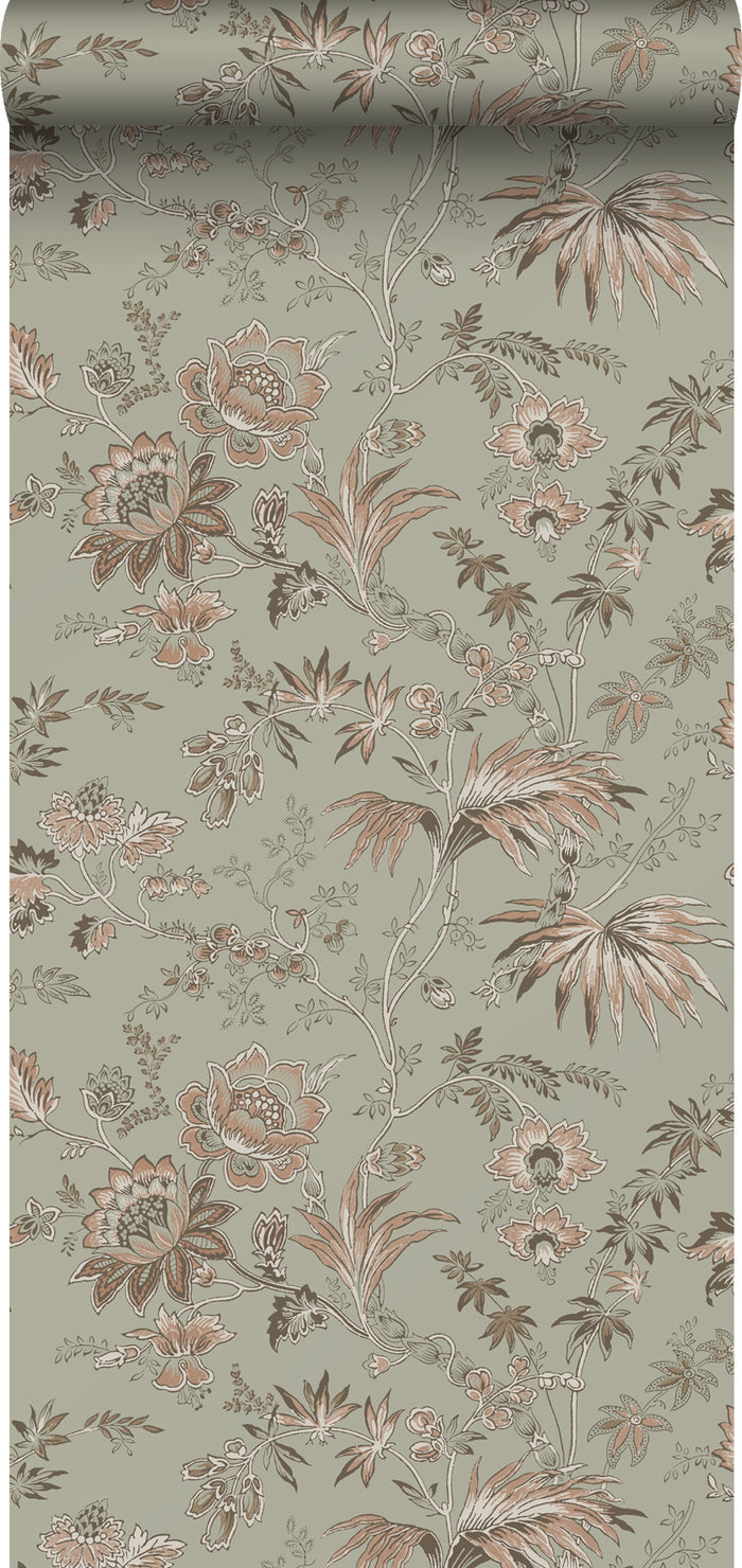 ESTAhome behang vintage bloemen vergrijsd mintgroen en zacht roze - 53