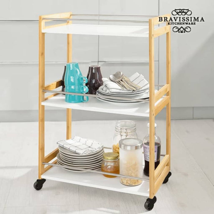Excellent Houseware Keukentrolley 51x30x80cm bamboe beige en wit