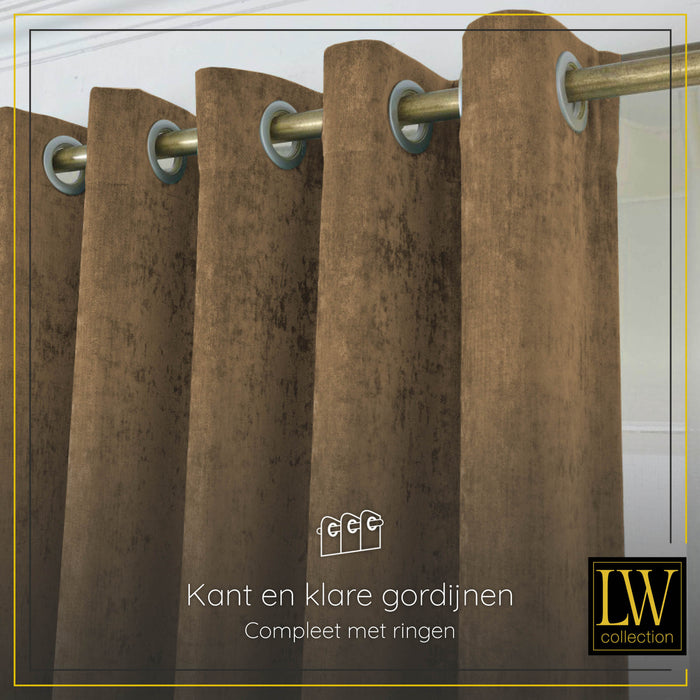 LW Collection Kant en klaar gordijnen bruin 140x270cm