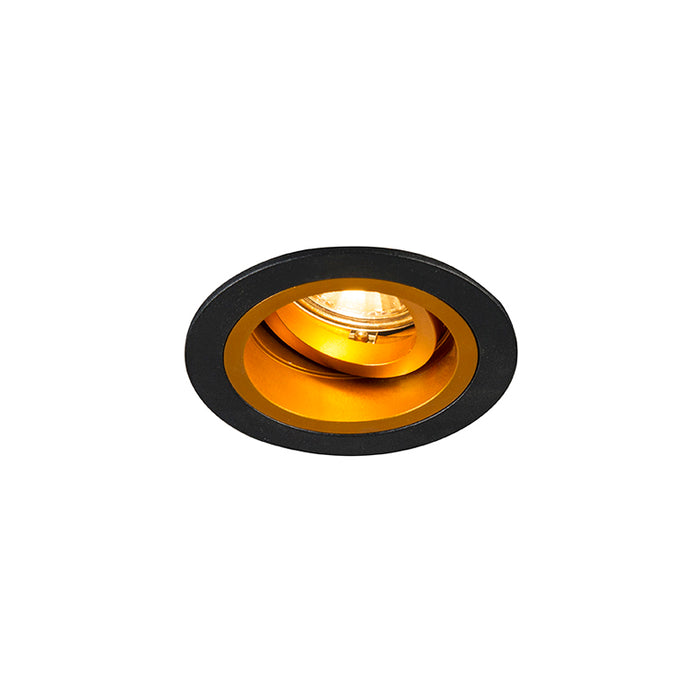 QAZQA Inbouwspot rond zwart met goud draai- en kantelbaar - Chuck