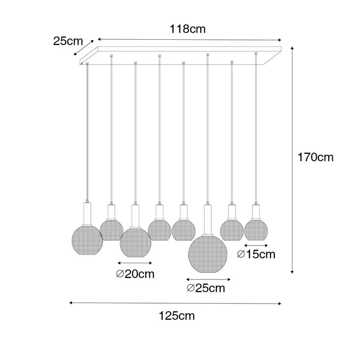 QAZQA Design hanglamp zwart met smoke glas 8-lichts  - Chico