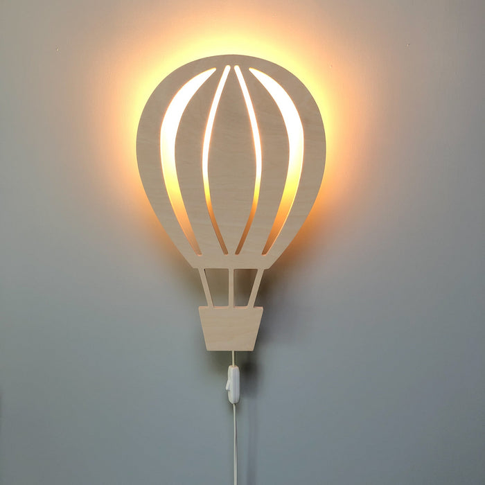 Houten wandlamp kinderkamer | Luchtballon - blank