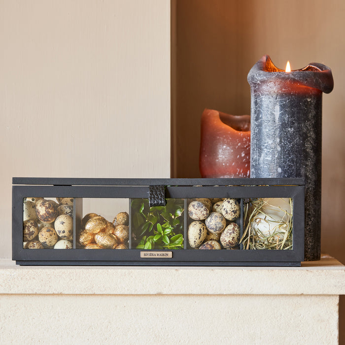 Rivièra Maison - Luxe Theedoos in zwart van MDF en glas, afmeting 37 x 11 x 11.5 cm