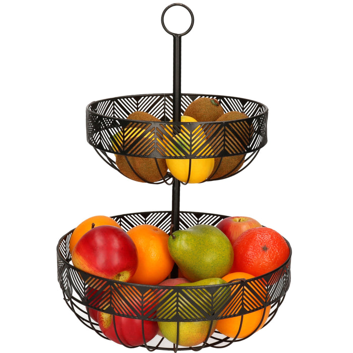 Secret de Gourmet Fruitschaal-fruitmand - dubbel - metaal - 30x42 cm