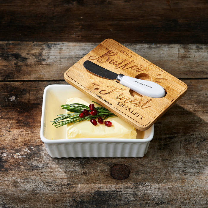 Rivièra Maison - Stijlvolle Off White Porseleinen Beurtaire van 16x11x6 cm