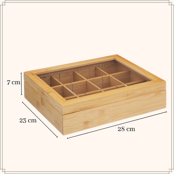 OTIX Theedoos Theekist 12 Vaks Aanpasbaar tot 6 Vaks Hout 23x28x7cm...
