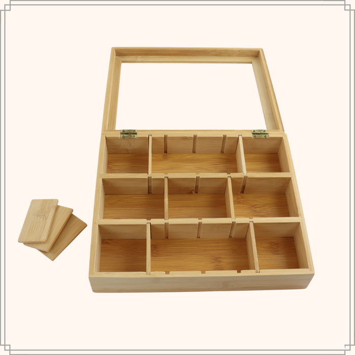OTIX Theedoos Theekist 12 Vaks Aanpasbaar tot 6 Vaks Hout 23x28x7cm...
