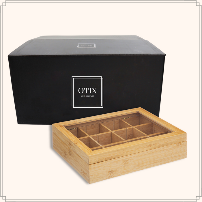 OTIX Theedoos Theekist 12 Vaks Aanpasbaar tot 6 Vaks Hout 23x28x7cm...