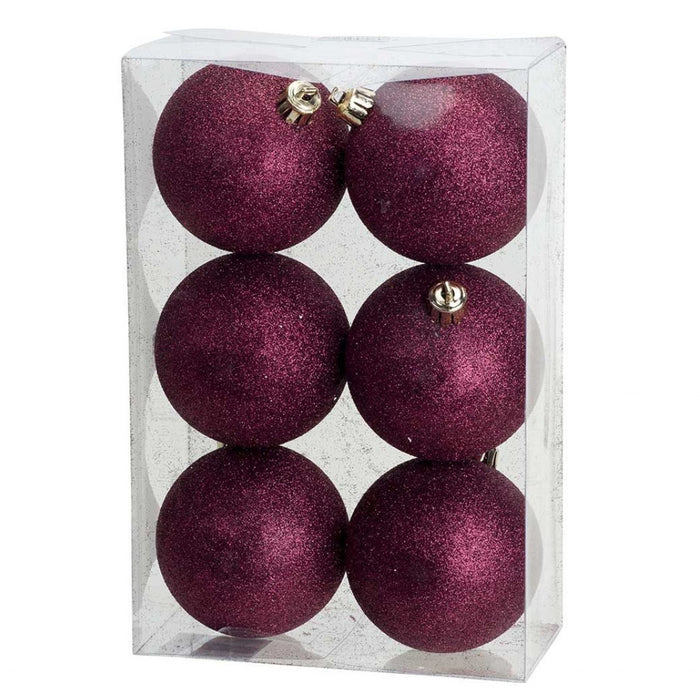 Cosy & Trendy Kerstballen - 6x st - donkerroze - glitters - 8 cm