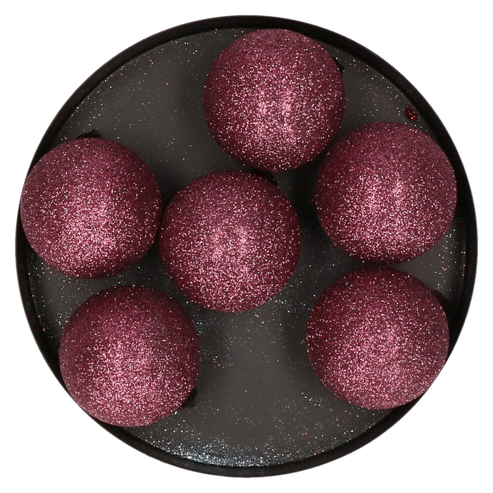 Cosy & Trendy Kerstballen - 6x st - donkerroze - glitters - 8 cm